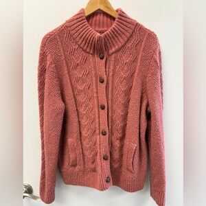 Women's Rust DULUTH TRADING Woolpaca Cable Cardigan Size XL C9